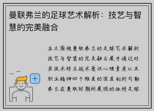 曼联弗兰的足球艺术解析：技艺与智慧的完美融合
